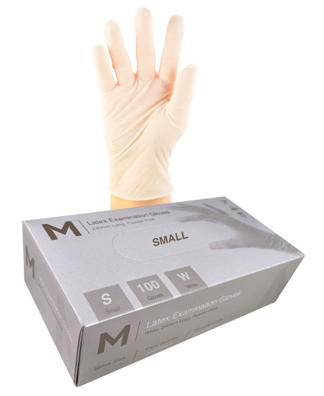 Latex Examination Gloves Powder Free - White, S, 240mm Cuff, 6.0g (Box of 1000)