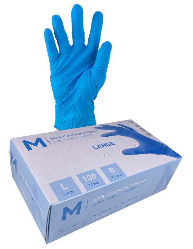 Nitrile Examination Gloves Powder Free - Blue, L, 240mm Cuff, 5.0g (Box of 1000)