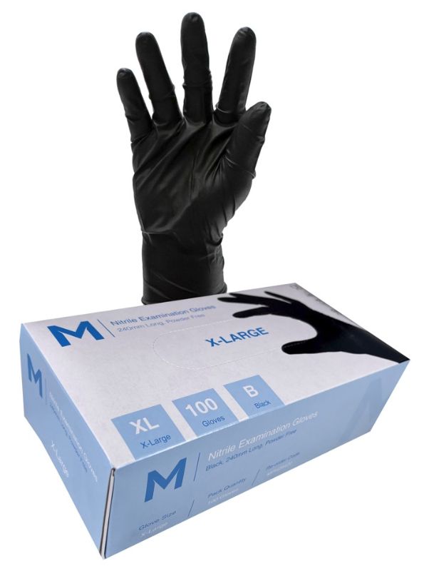 Nitrile Examination Gloves Powder Free - Black, XL, 7.0g (Box of 1000)