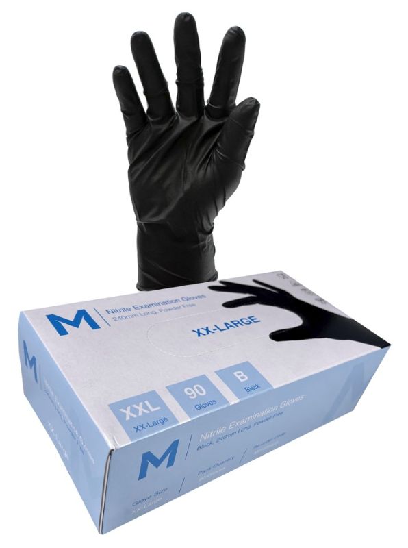 Nitrile Examination Gloves Powder Free - Black, 2XL, 7.0g (Box of 900)