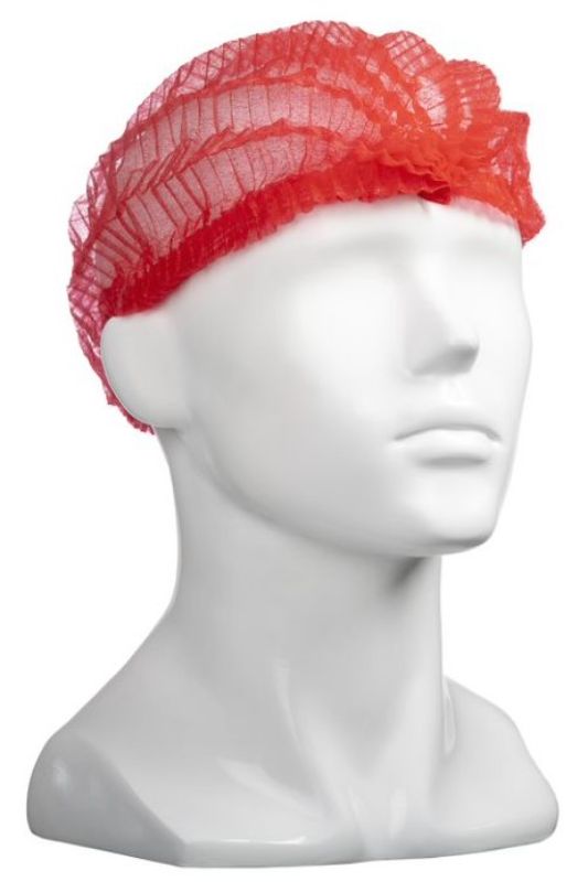 Polypropylene Crimp Hats - Red, 530mm Wide, 12gsm (Box of 1000)