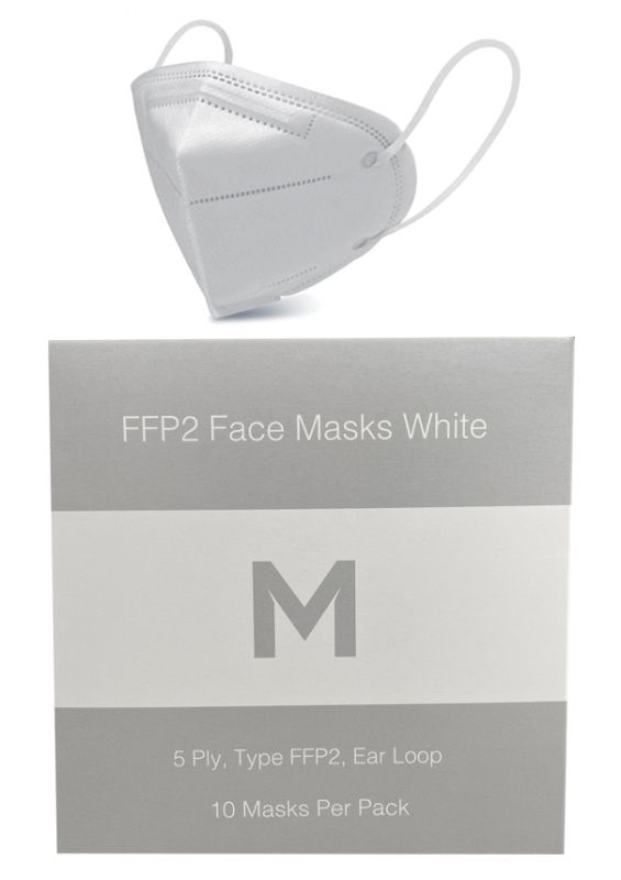 FFP2 Protective Face Masks - White, 5 Ply, Ear Loop Design EN149:2001+A1:2009