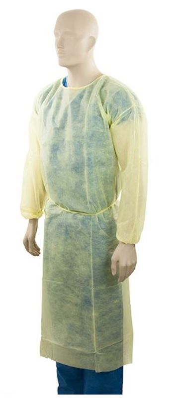 Polypropylene Isolation Gown - Yellow, 1200mm x 1400mm, 40gsm (Pack of 30)
