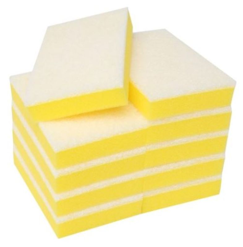Non Scratch Scouring Sponge - Yellow/White, 100mm x 150mm x 30mm (Pack of 40)