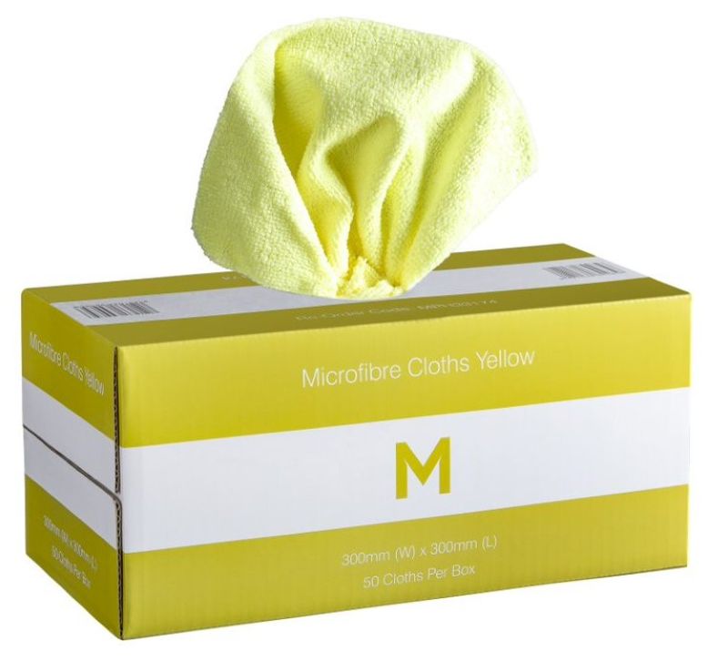 Dispenser Microfibre Cloths - Yellow, 300mm x 300mm, 185gsm (Pack of 50)