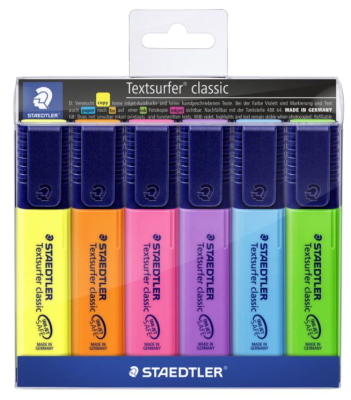Staedtler Classic Highlighter - Assorted, Chisel Tip (Pack of 6)