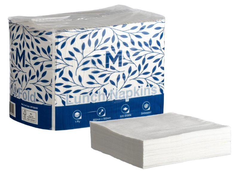 Lunch Napkins 1/4 Fold - White, 300mm x 300mm, 1 Ply (Pack of 3000)