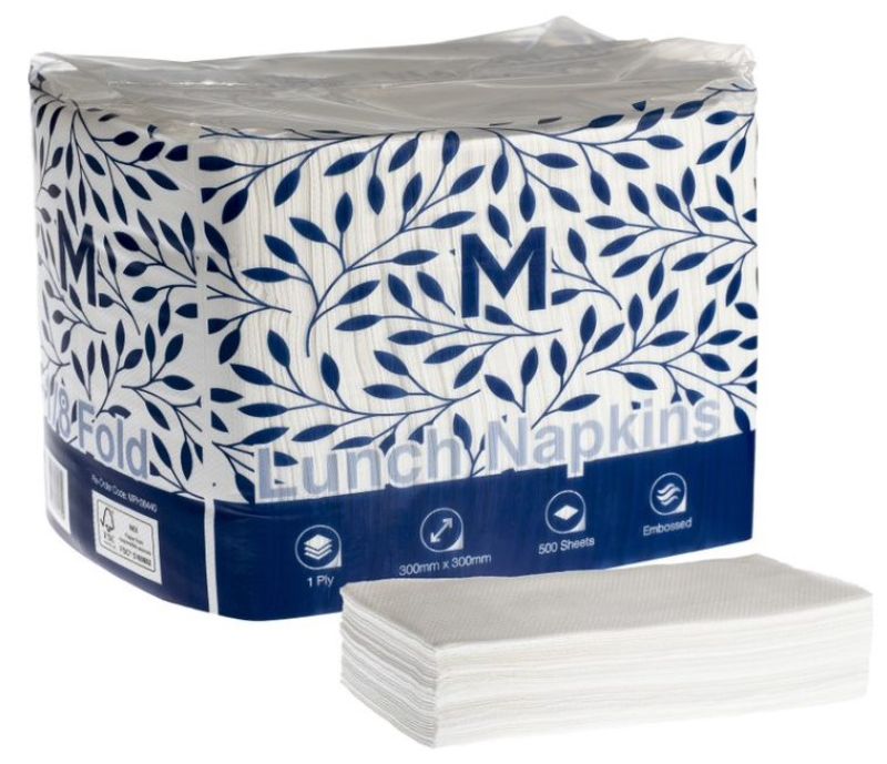Lunch Napkins 1/8 Fold - White, 300mm x 300mm, 1 Ply (Pack of 3000)