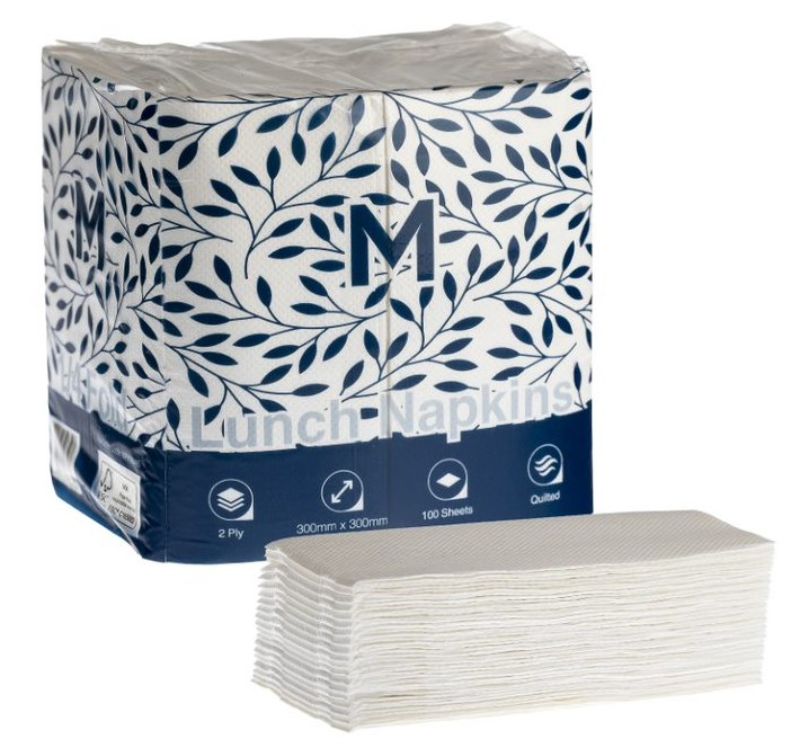 Quilted Lunch Napkins 1/4 Fold - White, 300mm x 300mm, 2 Ply (Pack of 2000)