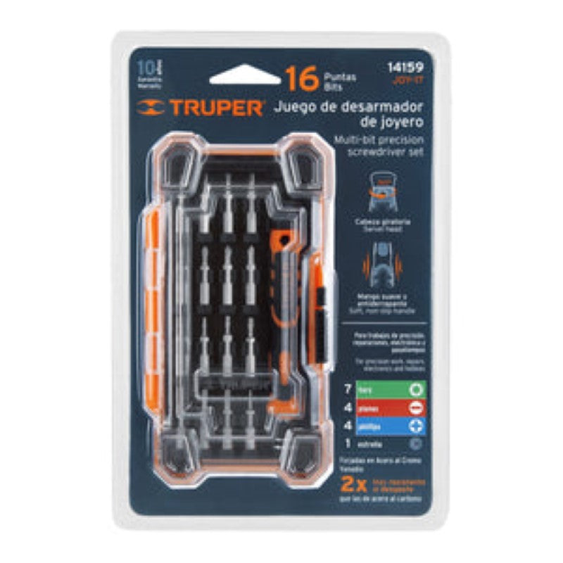 Precision screwdriver with 16 durable tips, magnetic holder, swivel head, and ergonomic handle for versatile tasks.