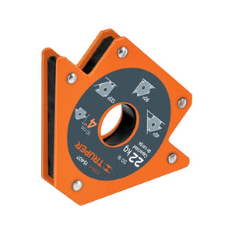 100mm Magnetic Square Clamp for Welding Truper with strong magnet and nylon guard for stability and spark resistance.