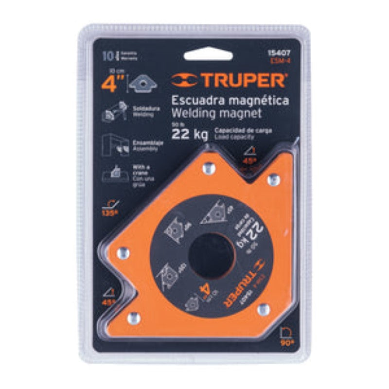 100mm magnetic square clamp for welding with strong magnet and nylon guard for precision alignment and spark resistance.