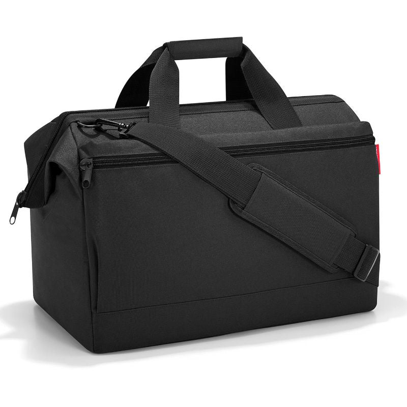 All Rounder L Pocket Bag by Reisenthel in black, spacious 32L capacity, dual handles, and water-repellent design for travel.
