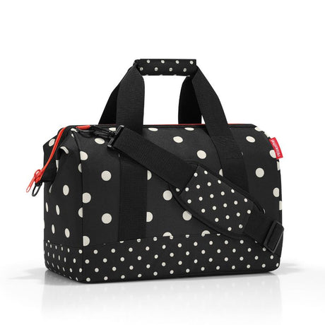 All Rounder M Bag by Reisenthel in Mixed Dots, 18L, features zip closure, multiple pockets, and water-repellent material.