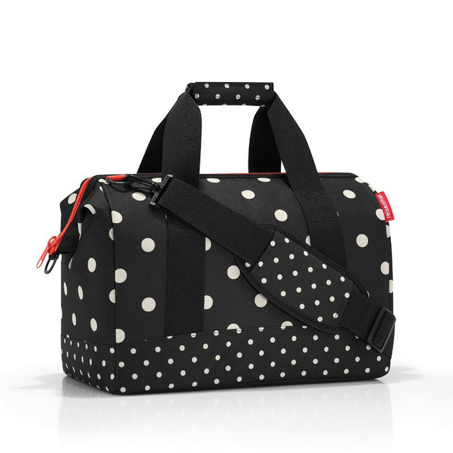 All Rounder M Bag by Reisenthel in Mixed Dots, 18L, features zip closure, multiple pockets, and water-repellent material.