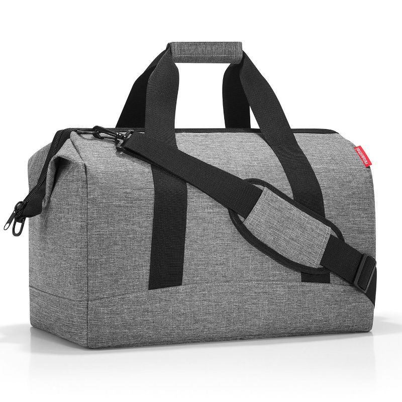 Stylish silver Reisenthel All Rounder L Bag, 48cm, 30L, doctor's bag design with padded walls, zip fastening, and six pockets.