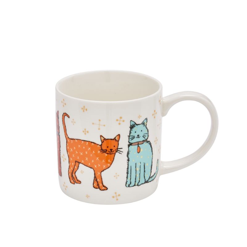 Ceramic Ulster Weavers Catwalk mug featuring a stylish cat motif, perfect for hot or cold beverages.