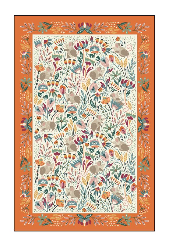 Ulster Weavers Cotton Tea Towel featuring playful field mice among golden wheat and wildflowers, measuring 74 cm.