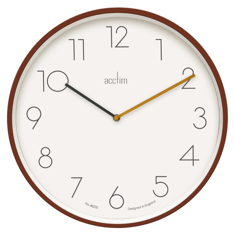 Soft coral 35cm wall clock featuring a minimalist design, durable case, and quartz movement for elegant timekeeping.