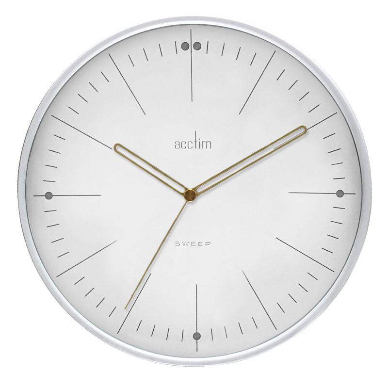Oversized minimalist Acctim Solna White Wall Clock with silent sweep movement and glass lens for modern decor.