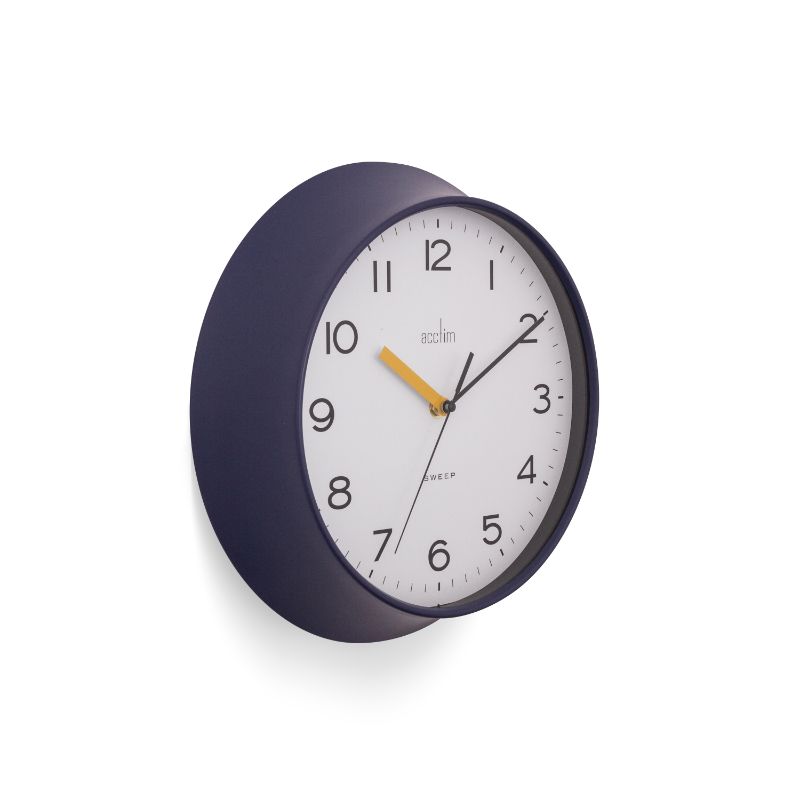Acute 29cm midnight blue wall clock featuring bold numbers and a retro design, perfect for home decor and readability.