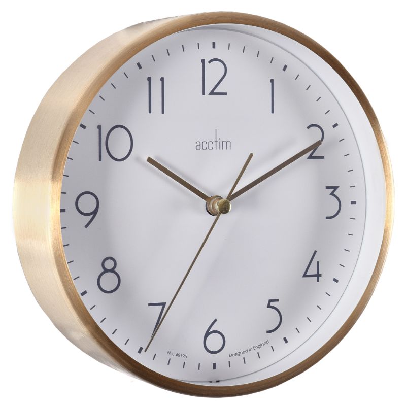 Elegant 15cm gold metal wall/desk clock with quartz movement and stylish brushed finish, perfect for home or office decor.