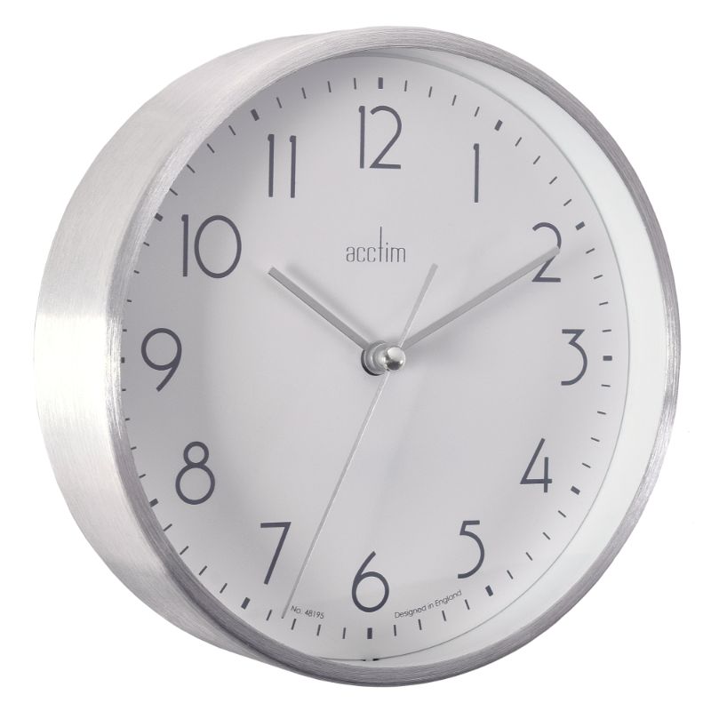 Silver 15cm metal wall/desk clock with brushed finish, glass lens, and quartz movement for accurate timekeeping.