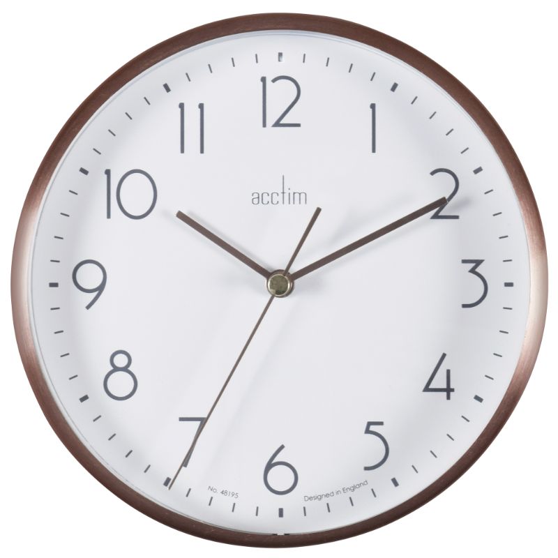 Copper wall/desk clock with brushed metal case, 15cm diameter, featuring a sleek design and precision quartz movement.