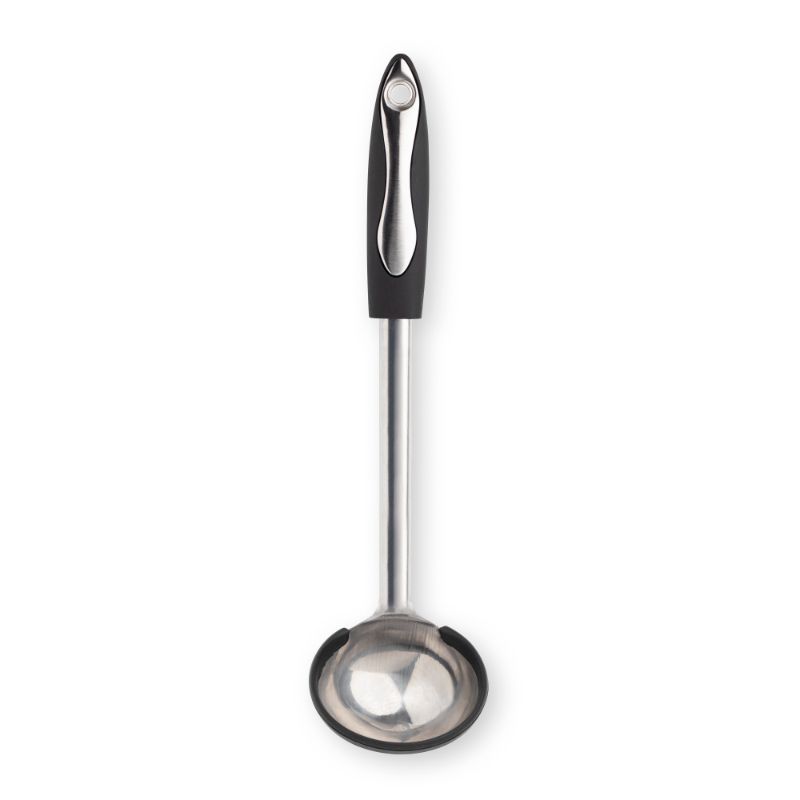 Taylors Soft Edge Ladle, 35cm, stainless steel with silicone edge for safe serving and ergonomic grip.