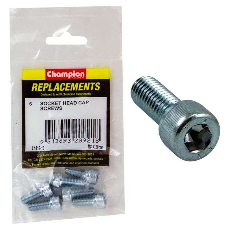 M8 X 20MM SOCKET HEAD CAP SCREWS - 6PK