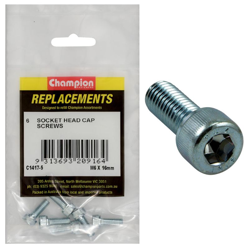 M6 X 16MM SOCKET HEAD CAP SCREWS - 6PK