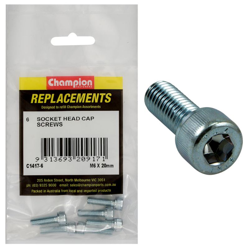 M6 X 20MM SOCKET HEAD CAP SCREWS - 6PK