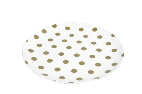 Set of 6 Jab Coupe plates with elegant gold dot design, durable melamine, dishwasher safe, 25cm, perfect for all occasions.