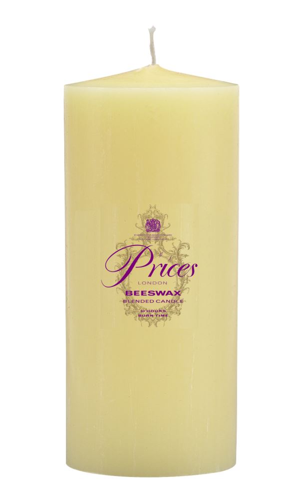 Elegant Prices Blended Beeswax Candle, 22.5cm tall, 7cm wide, 80-hour burn time, smokeless and eco-friendly.