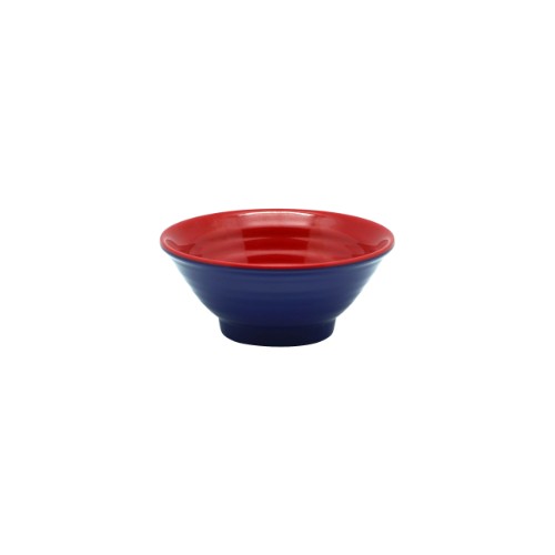 Set of 6 red and navy melamine mini ripple dip dishes, designed for stylish, durable serving and entertaining.