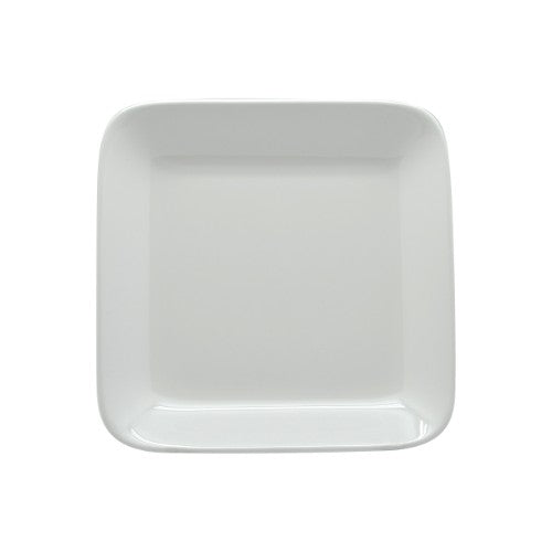 Set of 6 square white melamine tasting platters, stylish and durable for any dining occasion.