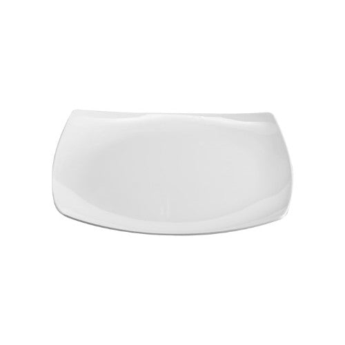 Elegant white square plate made of durable melamine, perfect for serving a variety of dishes in style.