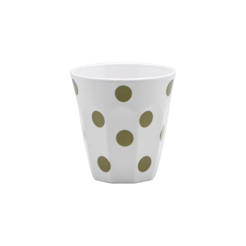 Set of 6 gold-dotted melamine tumblers, 300ml, stylish for hot or cold beverages, perfect for any occasion.