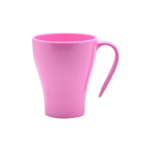 Set of 6 solid hot pink stacking mugs made from durable melamine, ideal for hot drinks and outdoor use.