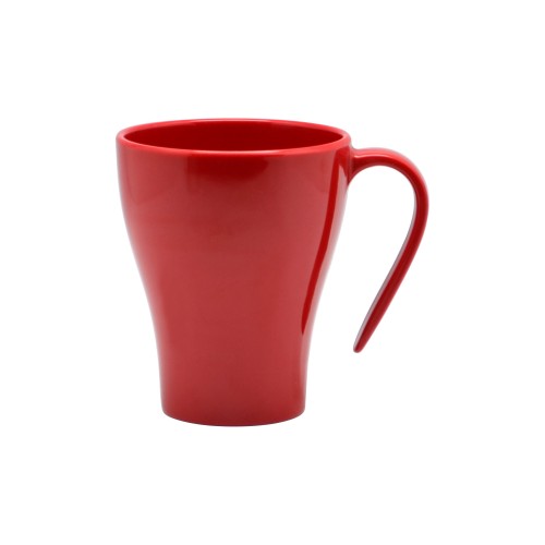 Set of 6 solid red Jab Stacking Gelato mugs, 330ml capacity, durable melamine, scratch resistant, dishwasher safe.