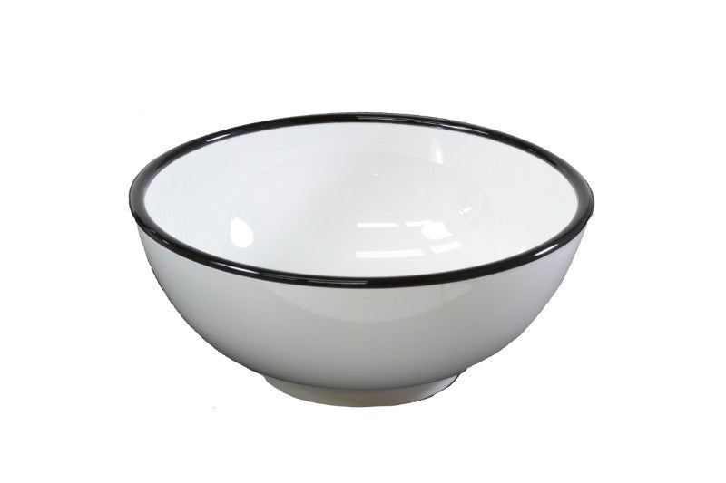 Set of 6 Jab Vintage White/Black Rim bowls, 15cm melamine, durable, elegant for any dining occasion.