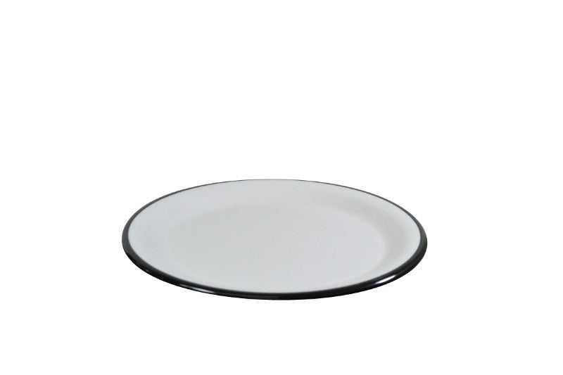 Jab Vintage White/Black Rim Enamel Look Plate 25cm