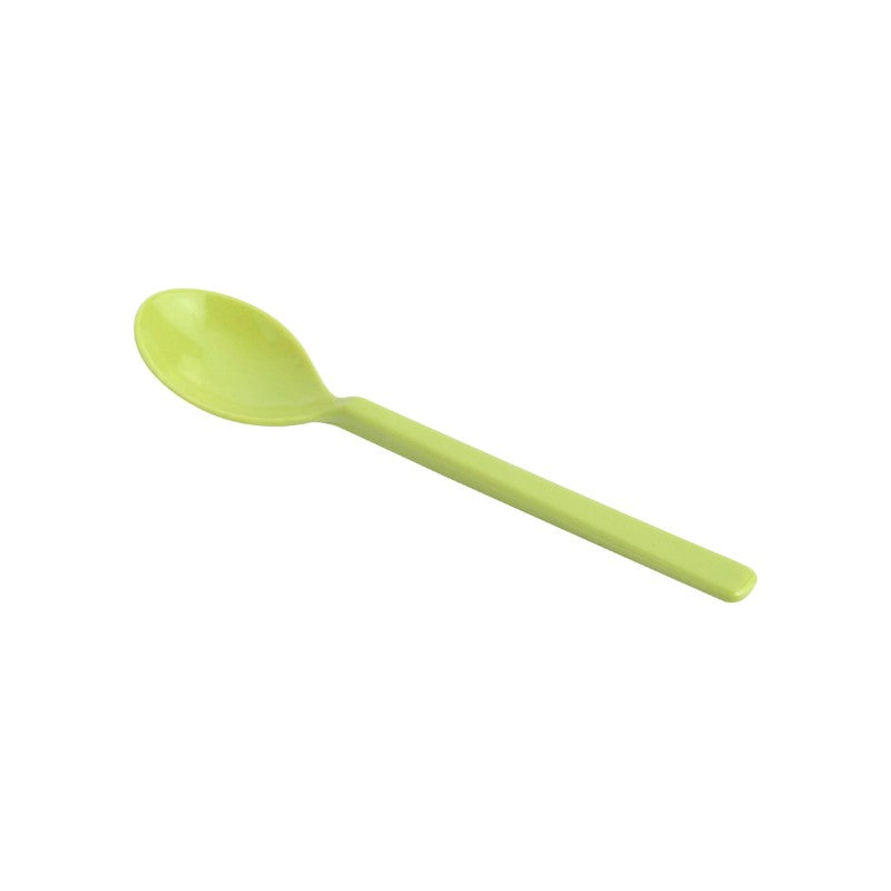 Set of 12 vibrant lime melamine spoons, 20cm, perfect for serving gelato and desserts; durable, dishwasher safe, and fade-resistant.