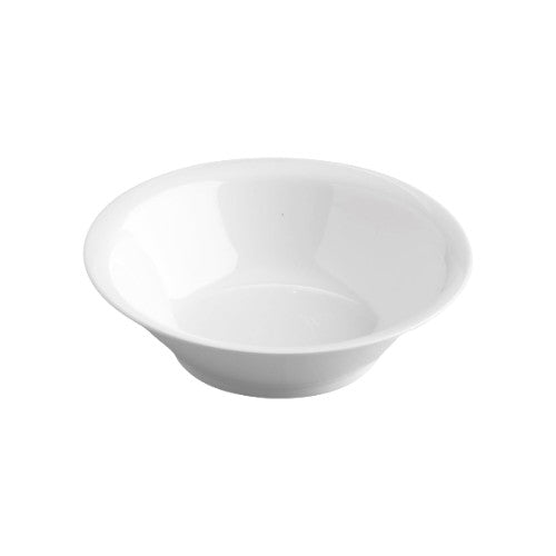 Set of 6 white Jab cereal bowls, durable melamine with a glossy finish, ideal for hot and cold foods.