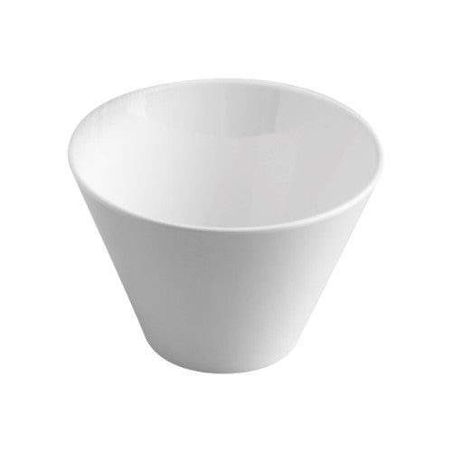 Elegant white Jab Cone Bowl by JAB Design, versatile for fine dining or picnics, durable melamine, 15.5 x 10.5 cm.