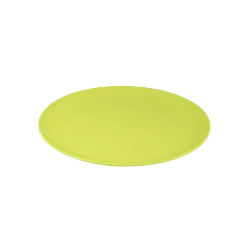 Set of 6 Jab Sorbet Round Coupe Plates in vibrant apple color, scratch-resistant, durable, and dishwasher safe.