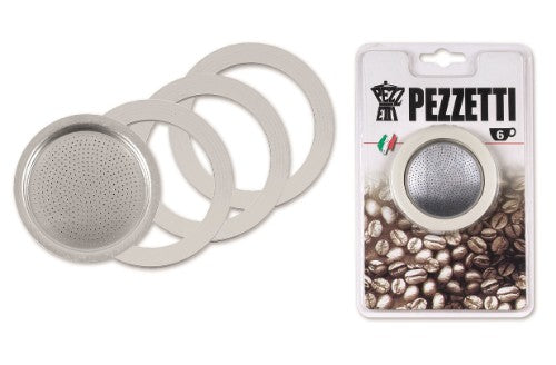 Pezzetti 1 Cup Gasket and Filter kit with 1 metallic filter and 3 rubber gaskets for improved moka pot brewing