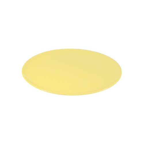 Set of 6 lemon-colored Jab Sorbet Round Coupe Plates, stylish, durable melamine, scratch-resistant, and dishwasher safe.