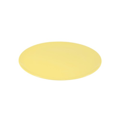 Round coupe plate set of 6, 250mm, lemon color, durable melamine, scratch-resistant, ideal for hot and cold dishes.