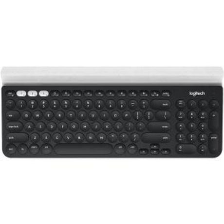 Logitech K780 Wireless Keyboard in white, connects to multiple devices with QWERTY layout and integrated number pad.